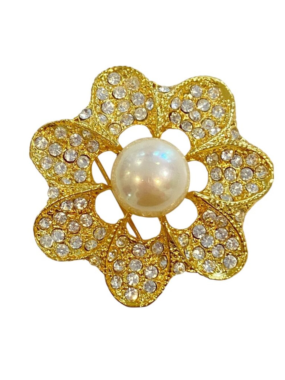 Gold-Tone Flower Brooch & Pendant With Crystals And Pearl Center floral design